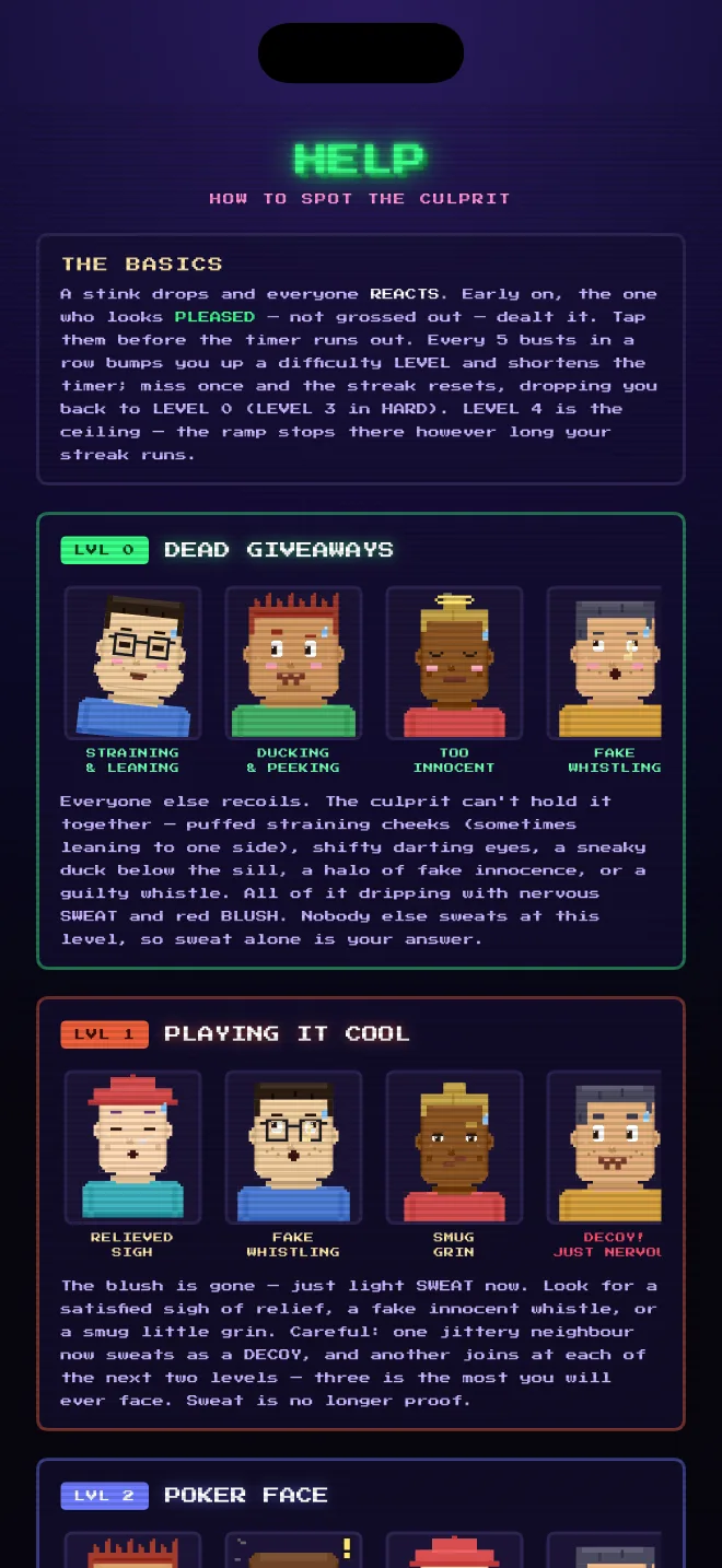 The in-game help screen, explaining the dead giveaways, playing it cool and poker face tells.